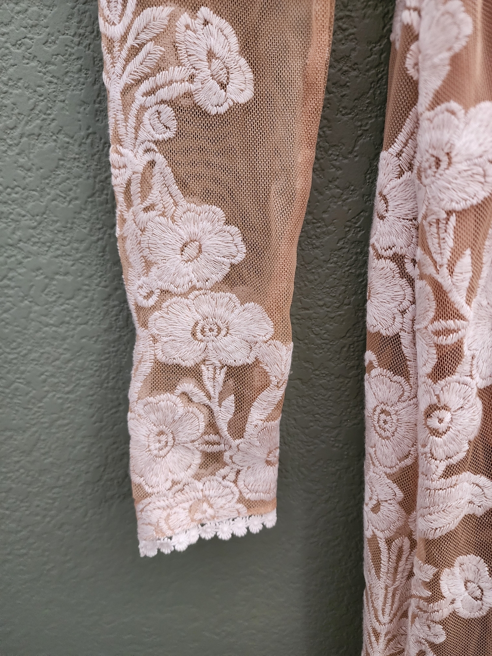 Long Sleeve Lace Overlay Maxi Dress in Beige and Ivory - Picture 8 of 8